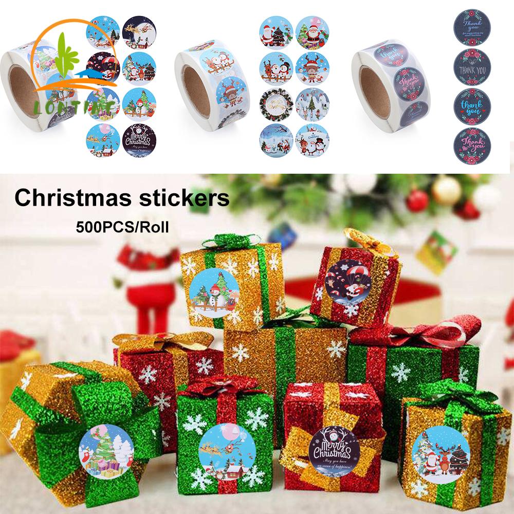 LONTIME /500PCS/Roll Party Supplies Thank You Label Baking Sign Sticky Note Christmas Stickers Wedding Decor Envelope Packaging Gifts Decoration Merry Christmas Seal Sticker