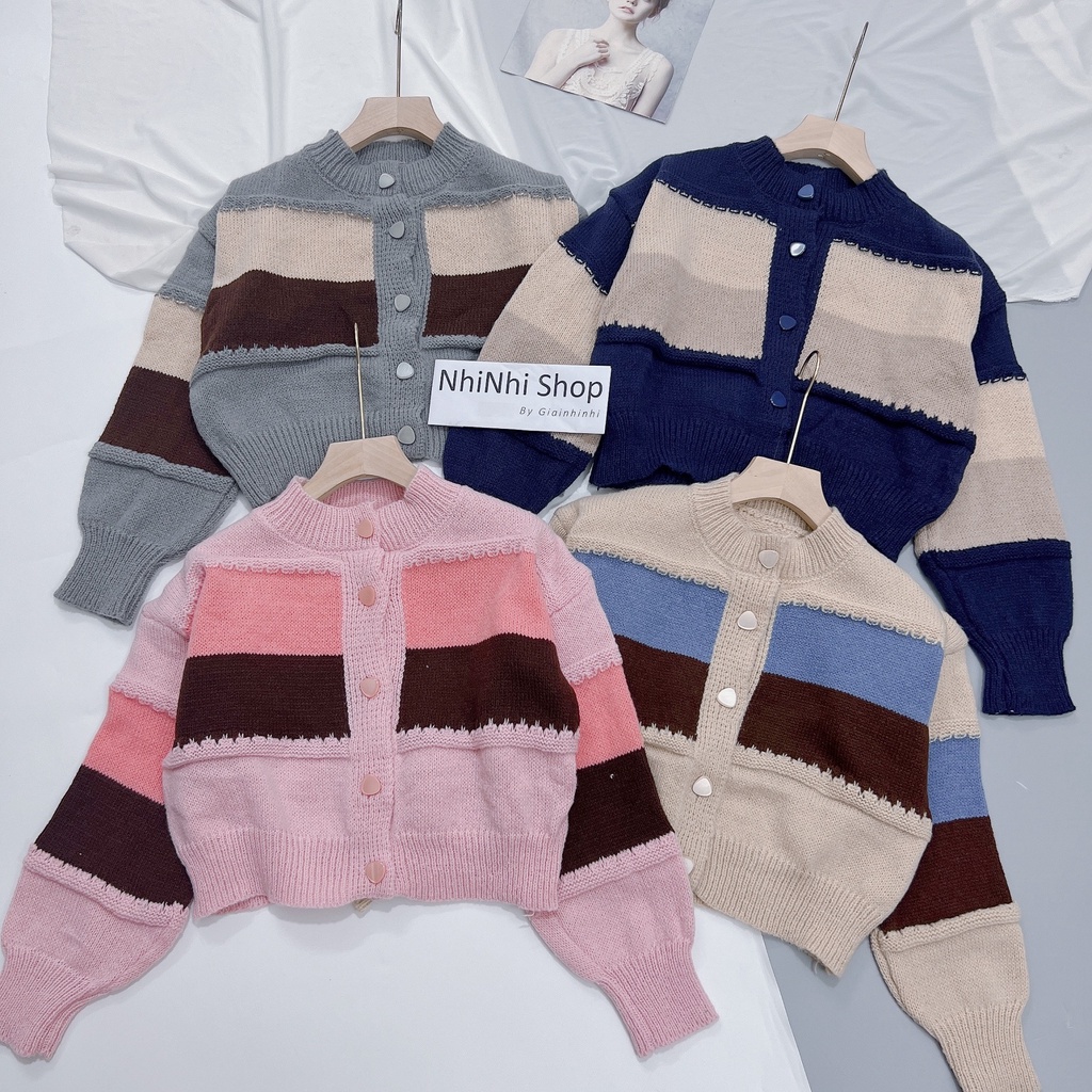 Áo khoác len cadigan phối màu dày dặn AK2215 - NhiNhi Shop