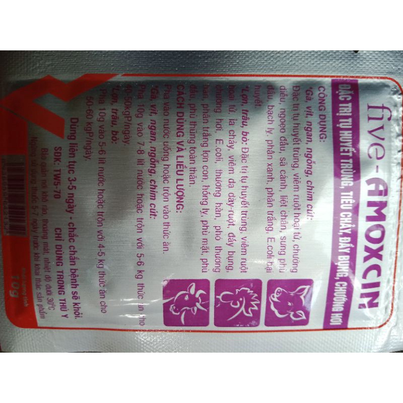 3 gói amox 10g amoxcin colistin cho chó mèo chim gà đá chọi vịt ngan dê thỏ cừu lợn heo thú y tiêu cháy phân xanh trắng