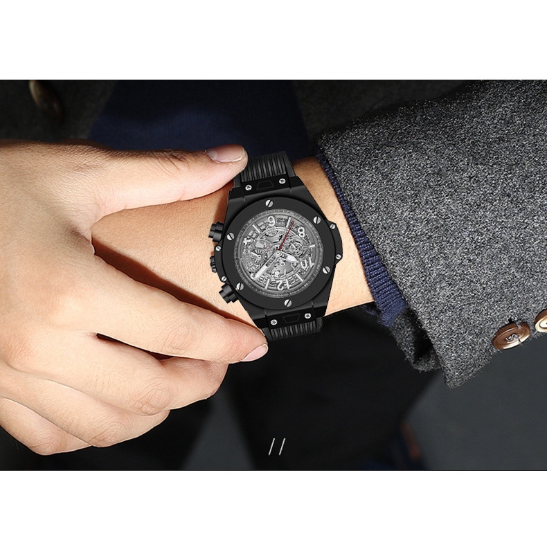 Đồng hồ cơ nam tự động automatic dây cao su chính hãng KIMSDUN K-523A lộ máy sang trọng cao cấp