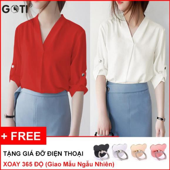 ÁO SƠ MI CÔNG SỞ KIỂU ÁO SƠ MI CỔ ĐẮP CHÉO TAY LỠ PHỐI NÚT SINDI3084 - TẶNG GIÁ ĐỠ NGẪU NHIÊN