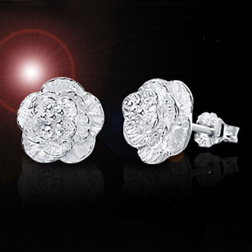 Khuyên tai mạ bạc phối hình hoa hồng lãng mạn thời trang