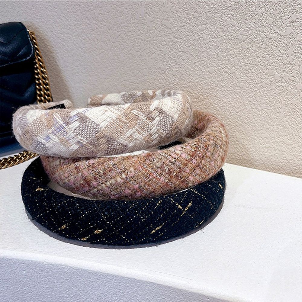 Băng đô cài tóc bản rộng họa tiết kẻ sọc phong cách Hàn Quốc cho nữ