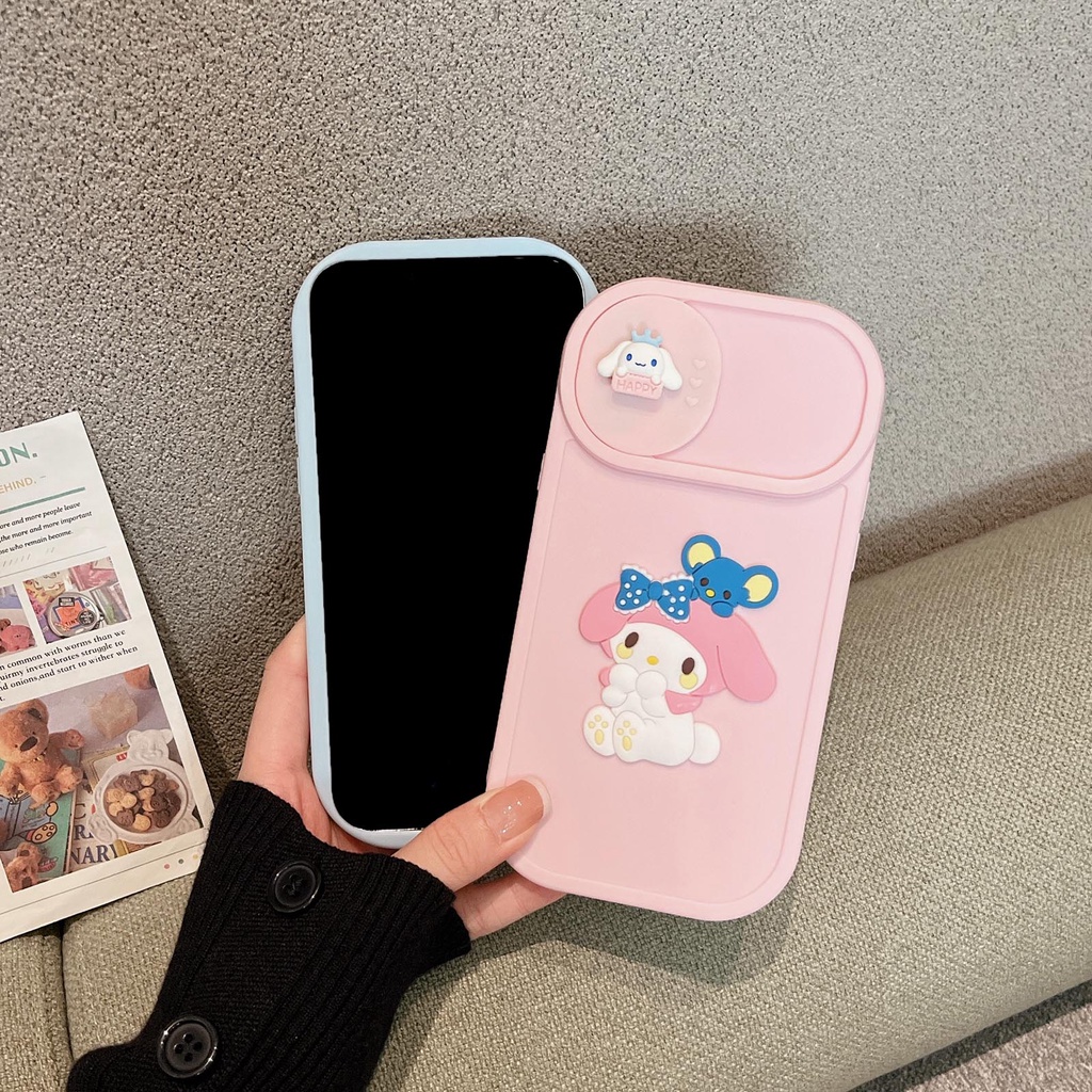 Ốp lưng máy ảnh trượt giai điệu hoạt hình cho iphone xs max xr x 11 13 12 pro max