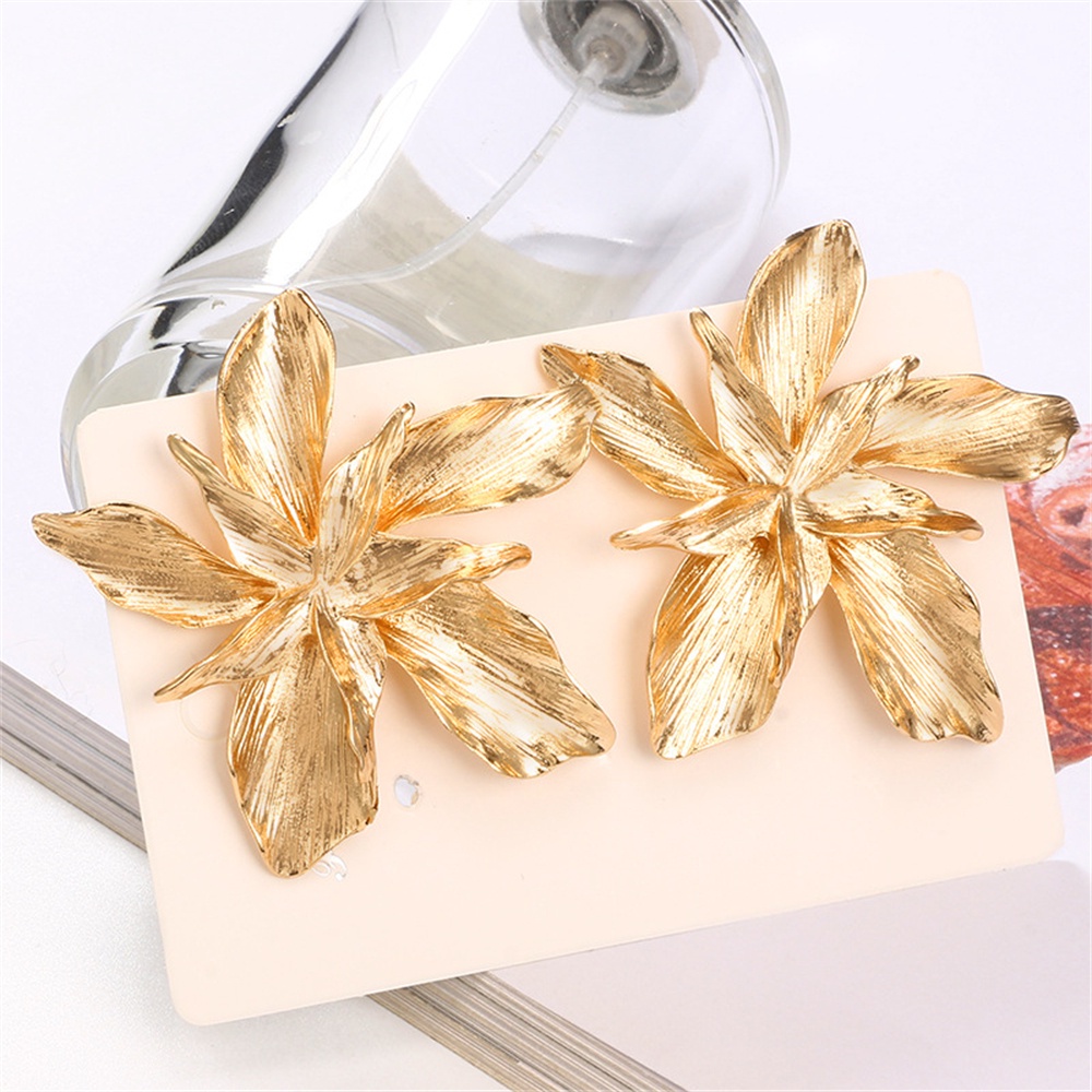 1 cặp bông tai hình cánh hoa bằng kim loại cỡ lớn thời trang cho nữ
