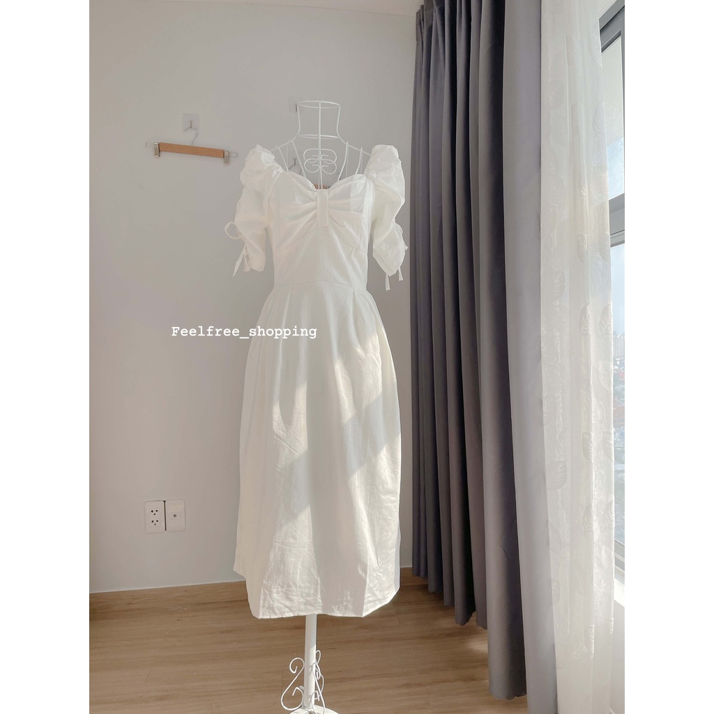 Đầm Trắng Dài Cúp Ngực Tay Phồng Thắt Nơ Hai Lớp Mặc Đi Tiệc, Đi Chơi, Kỷ Yếu (Hình Thật) | BigBuy360 - bigbuy360.vn