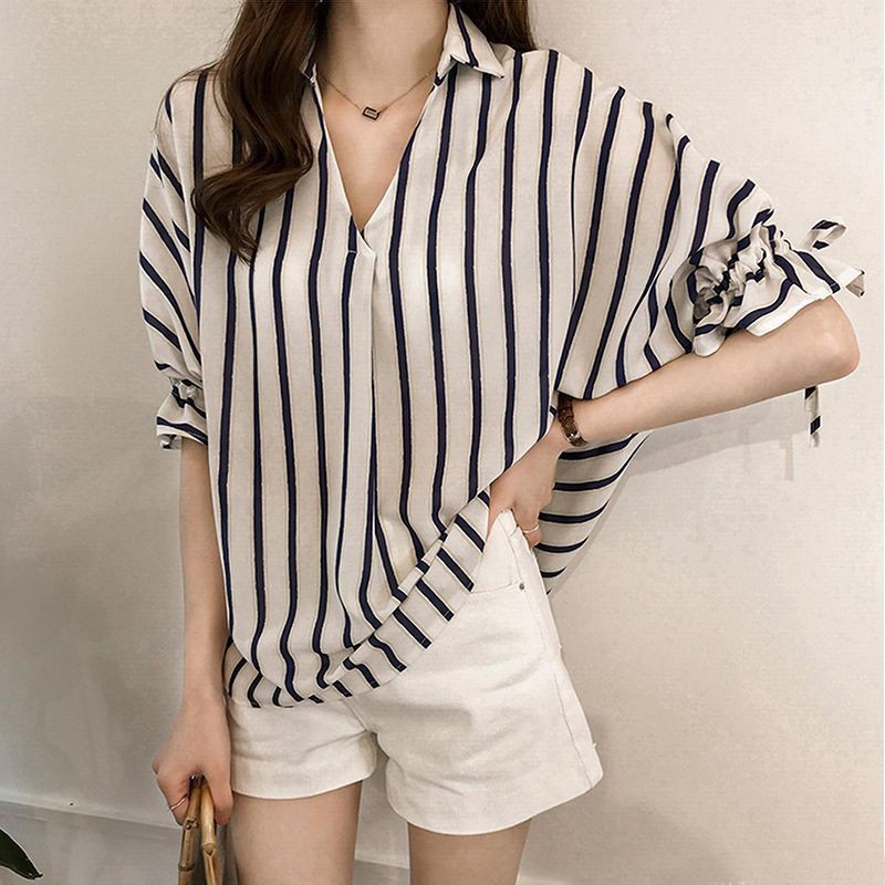 Áo chiffon nữ sọc dọc kiểu Hàn Quốc