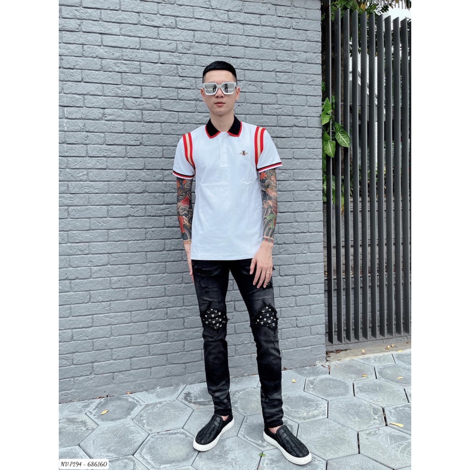 Áo Polo Nam Gc Phối Họa Tiết Viền Vai Và Hình Thêu Ong Ở Ngực - Áo Cổ Bẻ Nam Gc Chất Vải Gai Cao Cấp DT FASHION MENWEAR