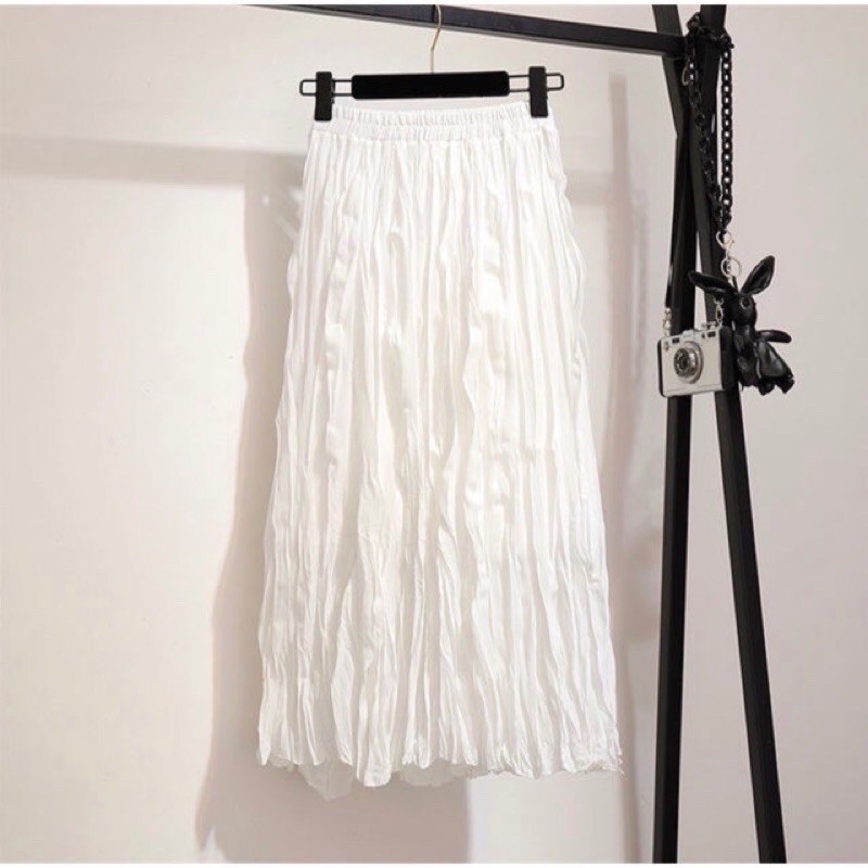 SẴN FREE SHIP - Chân váy nhún trắng dáng midi nhăn Quảng châu sẵn hàng