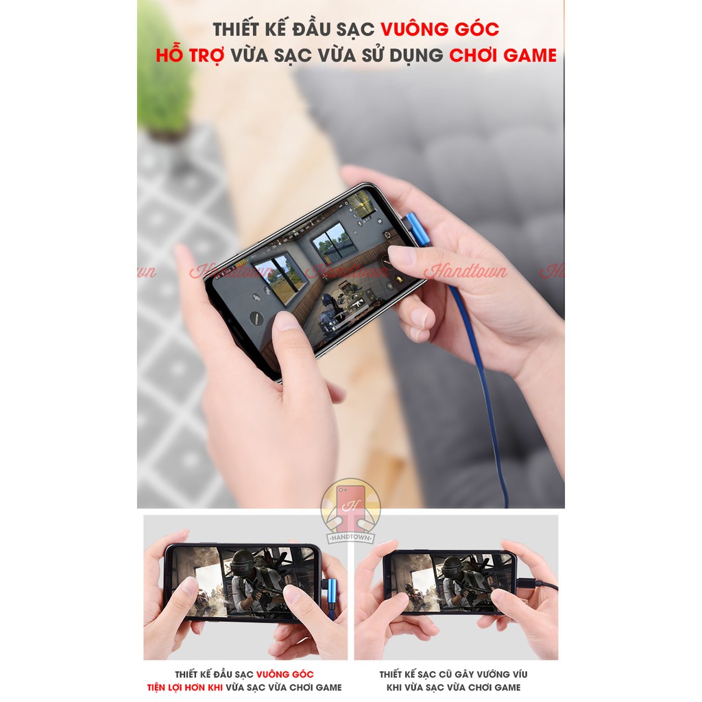 Dây Cáp Sạc Nhanh Micro USB Thiết Kế 2 Đầu Góc Vuông Chơi Game, LiveStream Hỗ Trợ QuickCharge 3.0