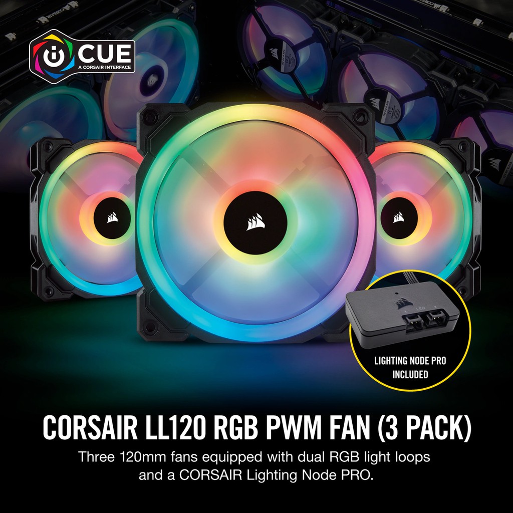 Bộ 3 quạt máy tính 120mm Corsair LL120 RGB kèm Node PRO CO-9050072-WW, BH 24T chính hãng SPC | Shopee Việt Nam