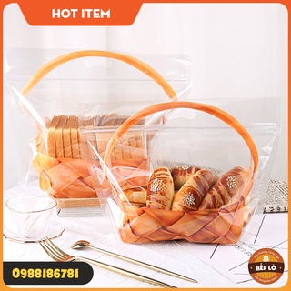 Túi zip đựng bánh nướng hình giỏ có quai Túi bánh mì SIÊU SINH XẮN DỄ THƯƠNG - Set 10 túi