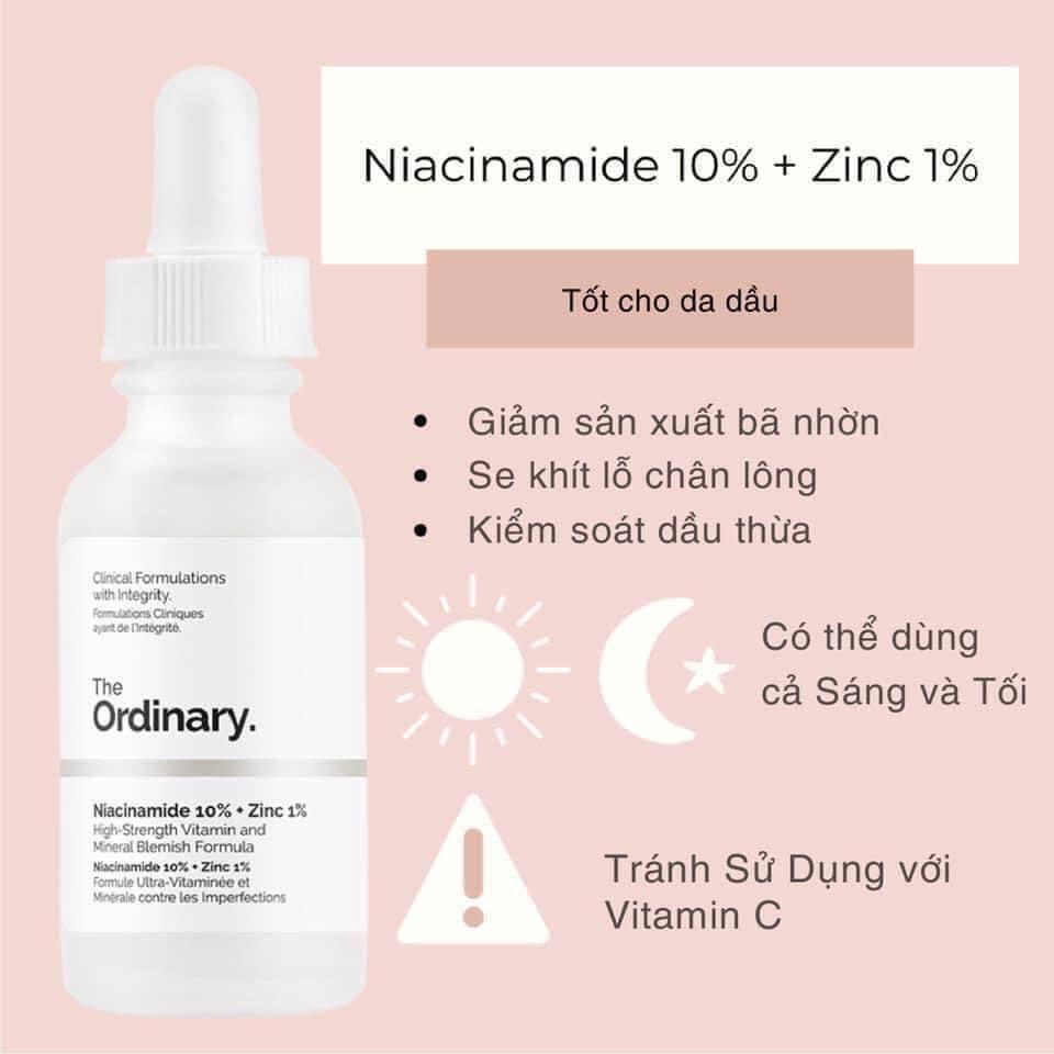 Serum dưỡng da giúp mờ thâm, thu nhỏ lỗ chân lông The Ordinary Niacinamide 10% Zin c 1%