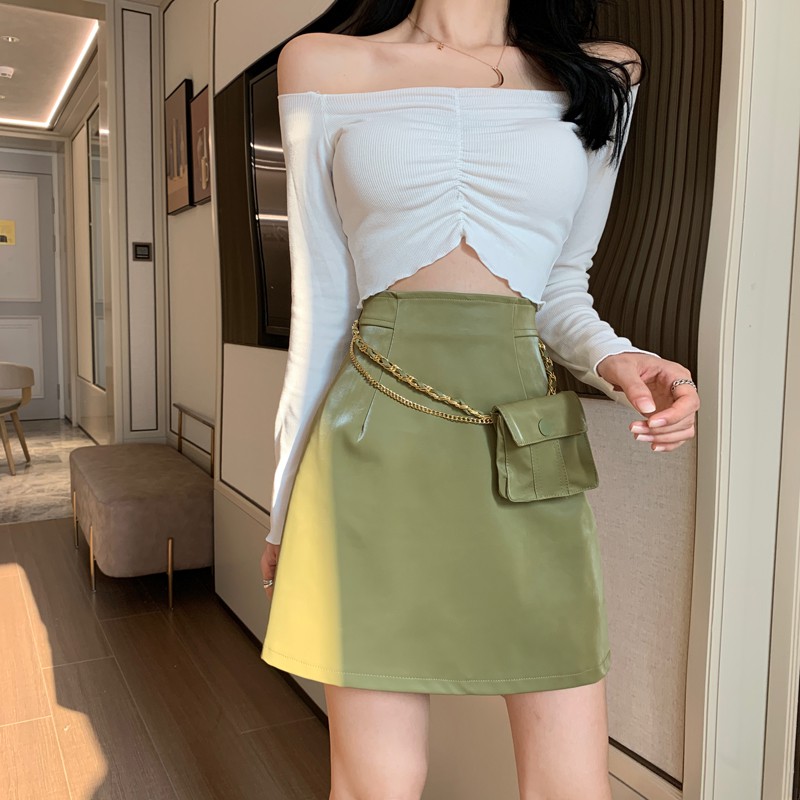 (SẴN ĐEN) CHÂN VÁY DA LƯNG CAO NỮ ULZZANG (TẶNG KÈM TÚI ĐEO LƯNG) | BigBuy360 - bigbuy360.vn