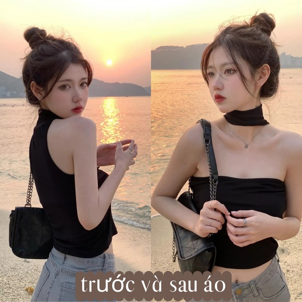 Áo Cổ Lọ Choker Chất Vải Dày Dặn Co Giãn Tốt Màu Trắng Màu Đen Siêu Ngầu