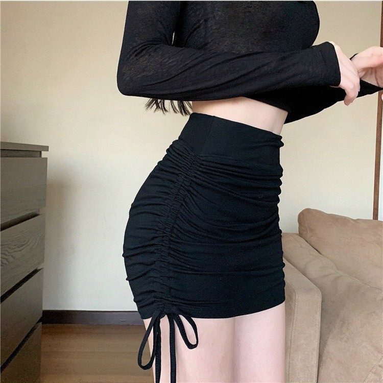 Chân váy body lưng cao rút dây 2 bên sexy . chất thun gân co giãn mềm mịn