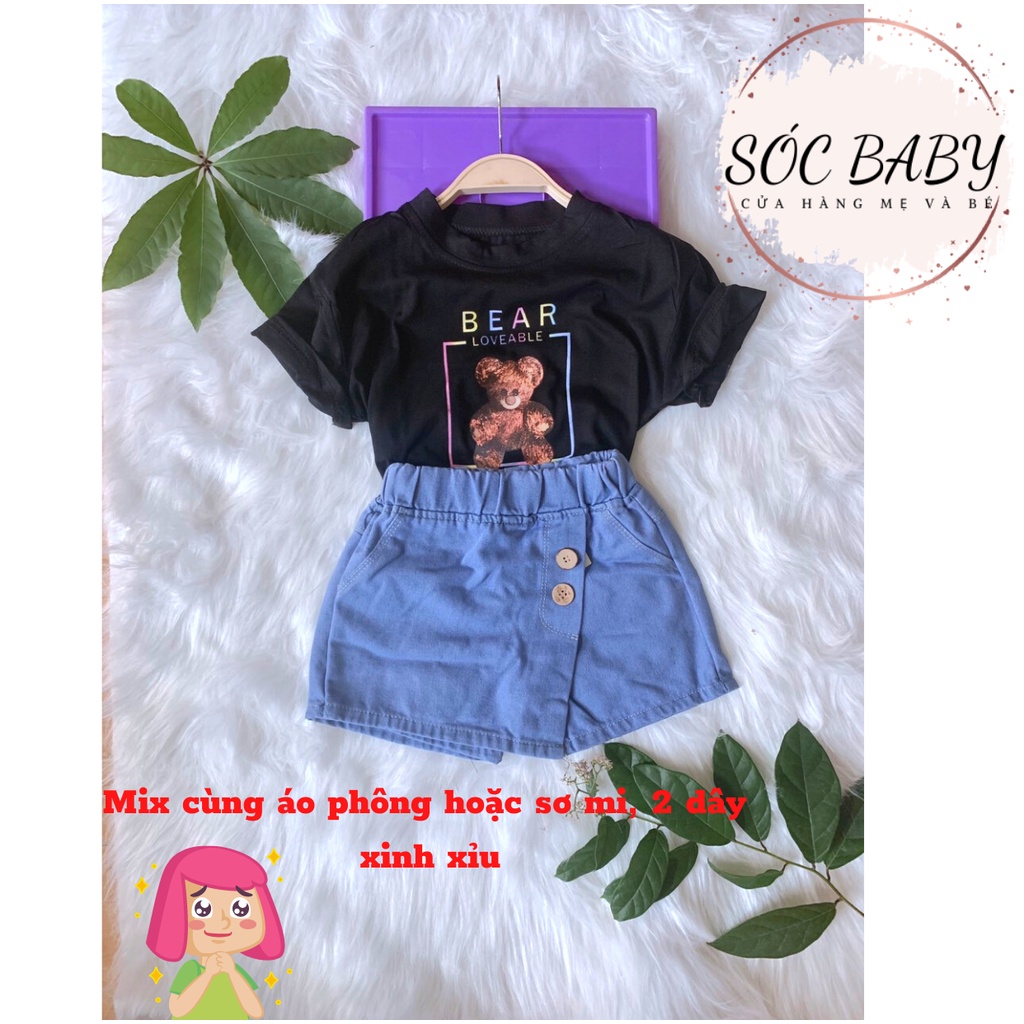 Quần short jean denim ngắn giả váy cho bé gái 12-28kg