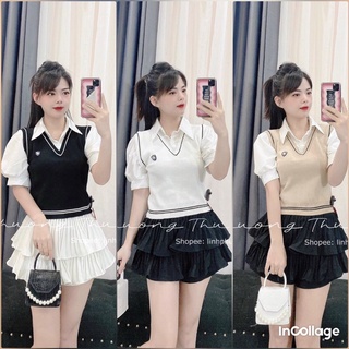 Áo sơ mi phối gile phong cách nữ sinh hàng quảng châu