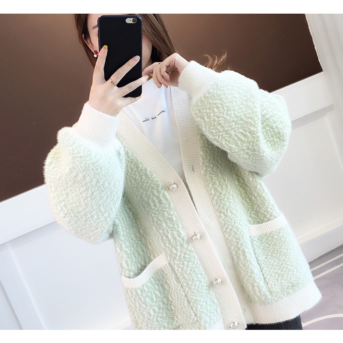Áo khoác cardigan dệt kim dáng rộng thời trang xuân thu hàng mới dành cho bạn nữ 2021