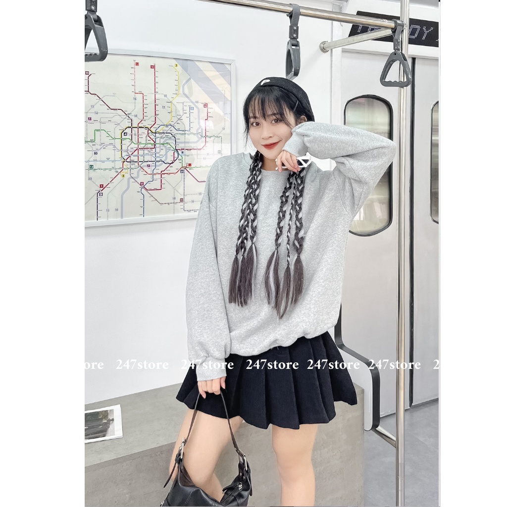 Áo sweater nỉ bông trơn dáng rộng mã 876