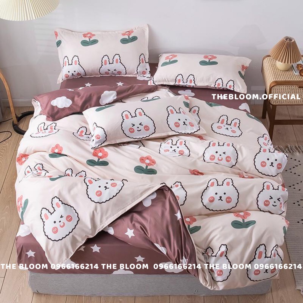 Set Chăn Ga Gối Cotton Poly 4 món - Thỏ Hoa