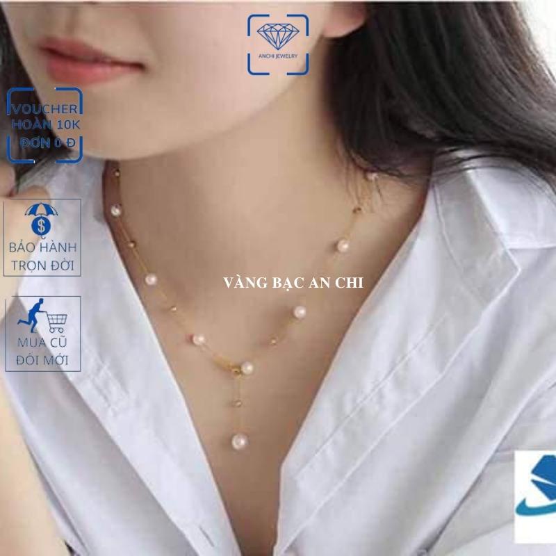 Dây chuyền hạt trai trắng ánh hồng kiểu thưa cách hạt, chuẩn bạc ta nguyên chất - Anchi jewelry