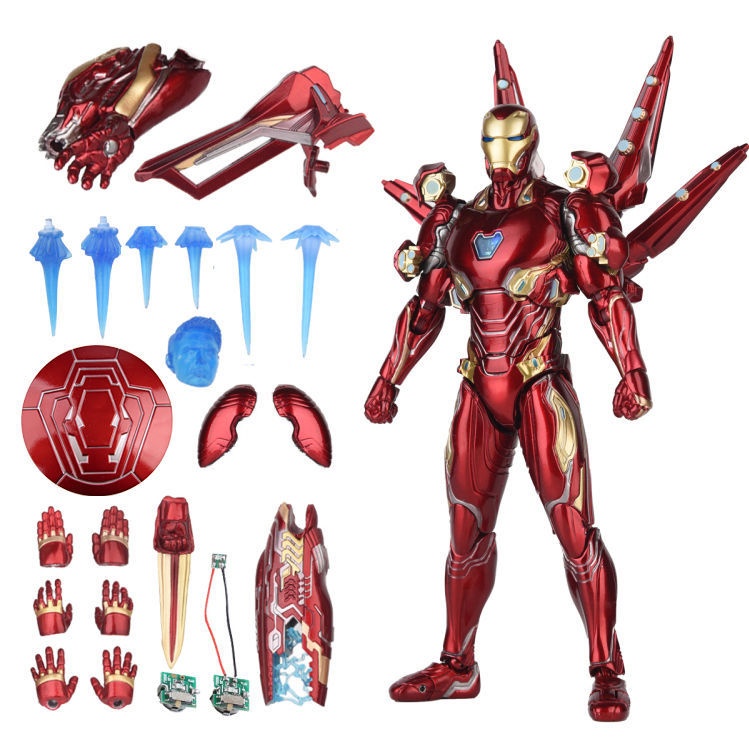 ☂∈SHF Iron Man Toy Hulk Búp bê siêu hành động MK50 Bàn tay dạ quang MK85 Mô hình người nhện