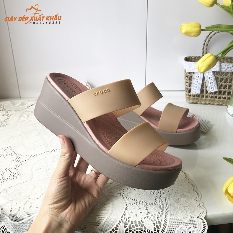Dép Cross Đế Cao Brooklyn Mid Wedge Màu Hồng