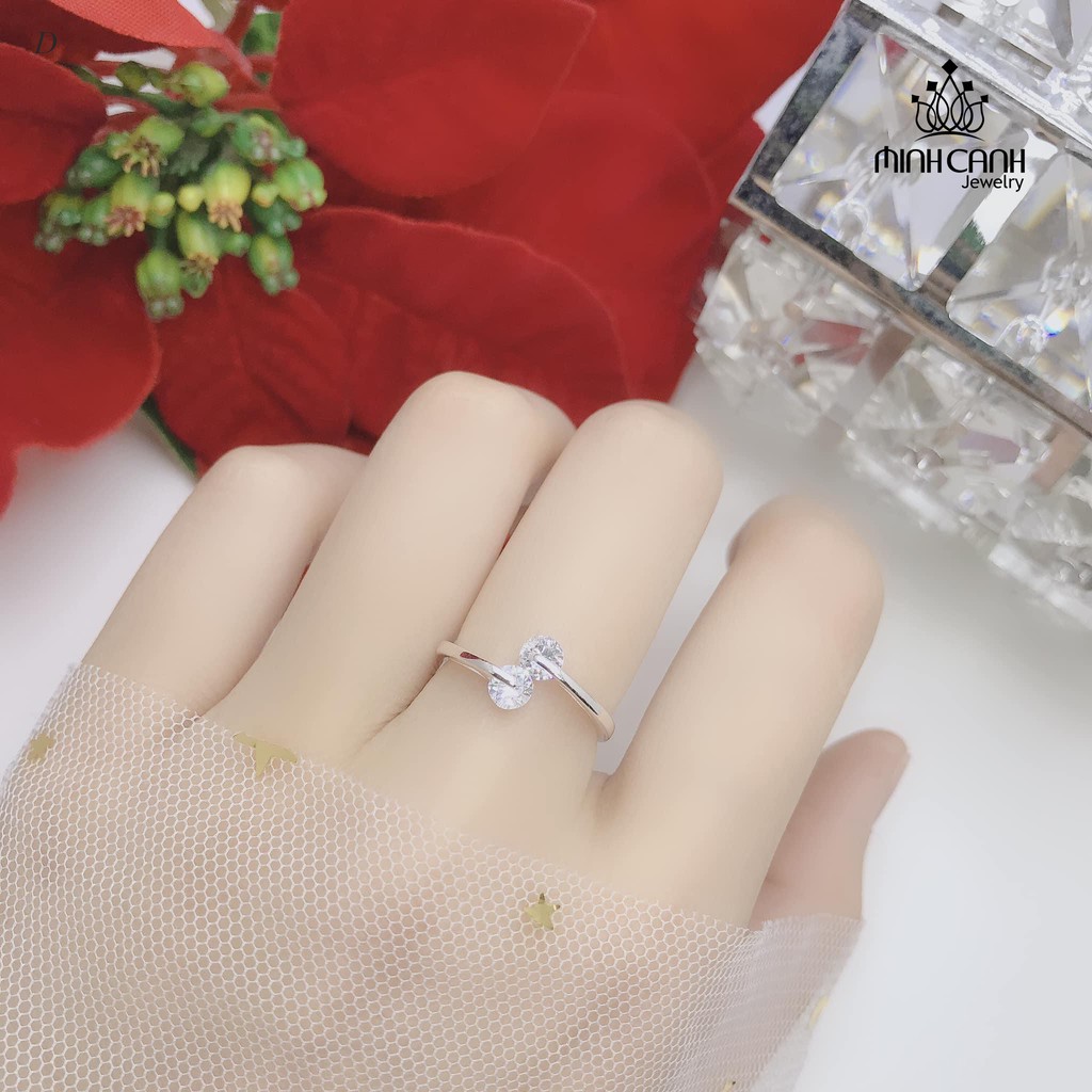 Nhẫn Bạc Nữ Minh Canh Jewelry - Dáng Hở Freesize 2 Đầu Đính Đính Đá