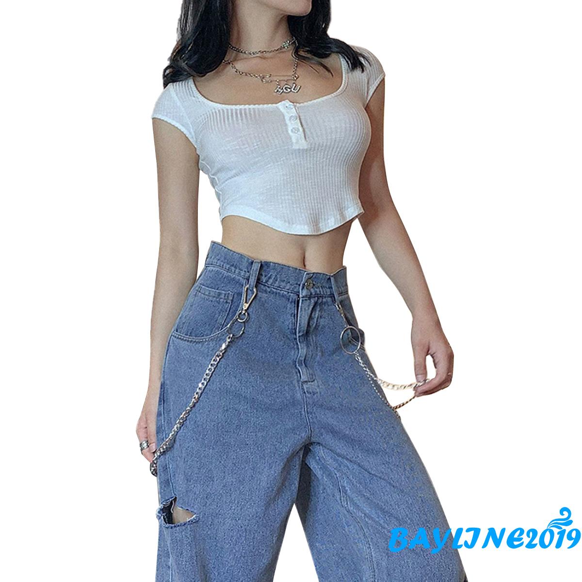 Áo croptop ngắn tay cổ chữ U thời trang gợi cảm cho nữ