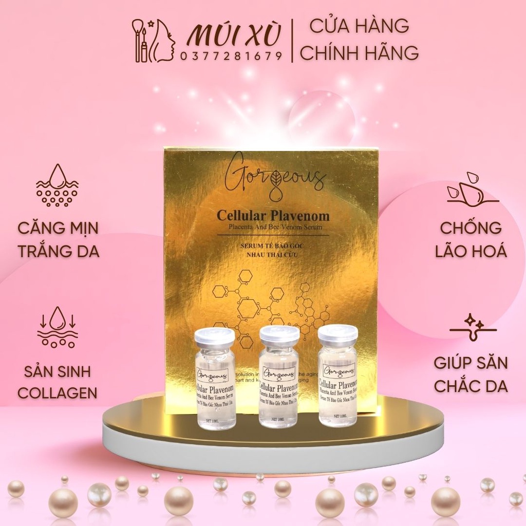 Serum tế bào gốc nhau thai cừu cao cấp trắng MÚI XÙ GORGEOUS chính hãng set 3 - 5 chai