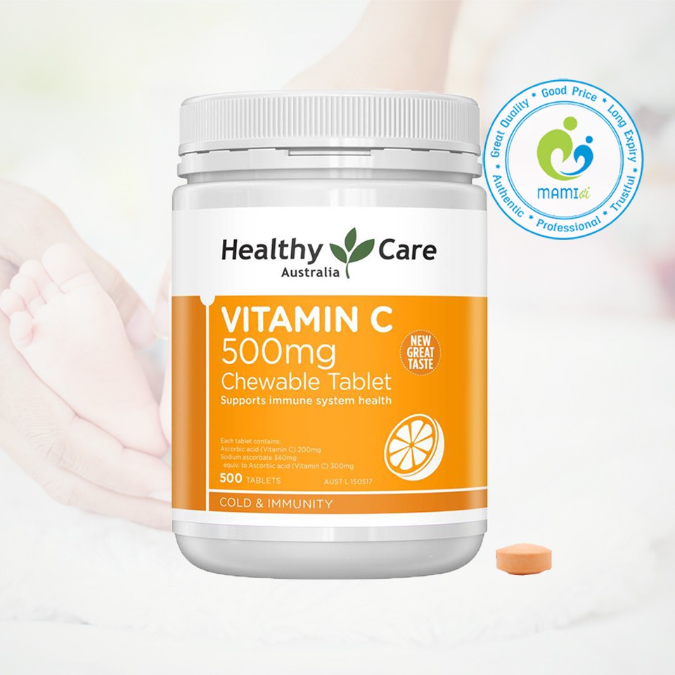 Vitamin C (500v) tăng cường đề kháng, đẹp da cho người từ 2 tuổi trở lên Healthy Care Vitamin C 500mg, Úc