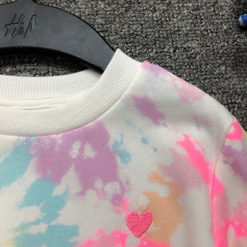 Áo thun dài tay bé gái màu loang HM 1-10 tuổi  Áo phông bé gái cotton mềm xuất dư 0822