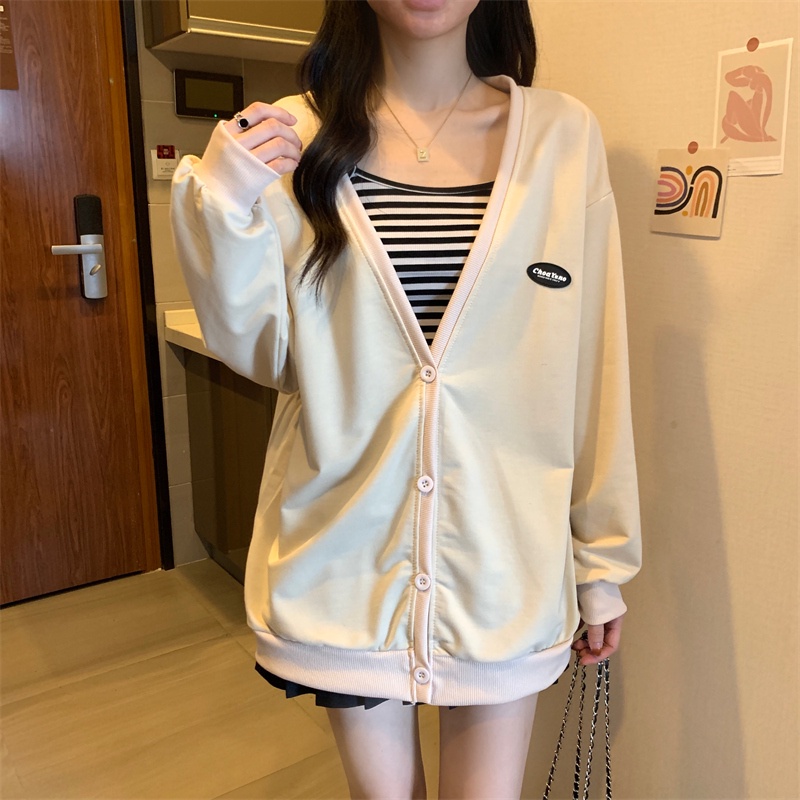 Áo khoác cardigan SUXI tay dài dáng rộng màu sắc thanh lịch