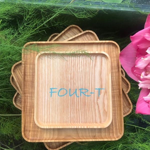 Khay Gỗ Decor Đựng Thức Ăn Thớt Gỗ Trang Trí Nguyên Khối Hình Vuông ĐK 20cm, 15cm Để Bánh Mứt Tết Đẹp, Four-T Shop