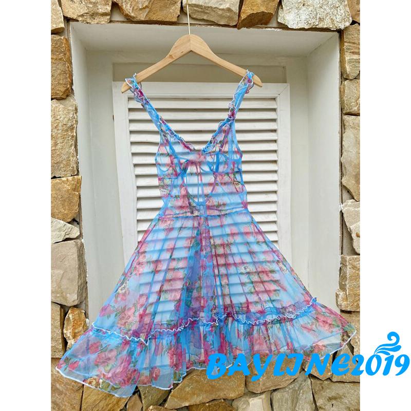 Đầm Hai Dây Cổ Chữ V Họa Tiết Hoa Thời Trang Mùa Hè Cho Nữ