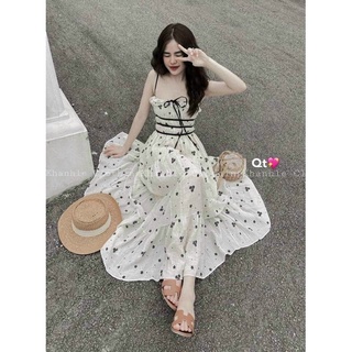 ĐẦM 2S DÂY TRẮNG NỀN HOA ĐEN