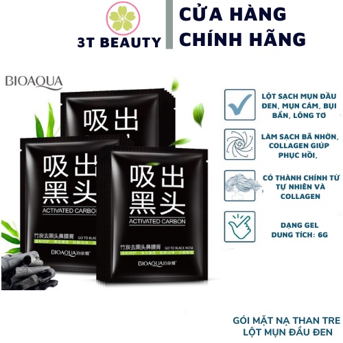 Gói mặt nạ than tre lột mụn đầu đen , mụn cám vùng mũi Bioaqua A146