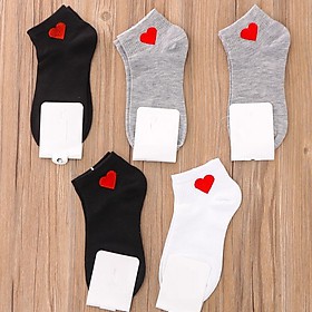 Combo 5 Đôi Tất / Vớ Nam Nữ Cổ Ngắn Hình Tim Hàn Quốc Siêu Xinh Chất Cotton Thấm Hút Chống Hôi Chân _ TSDL32
