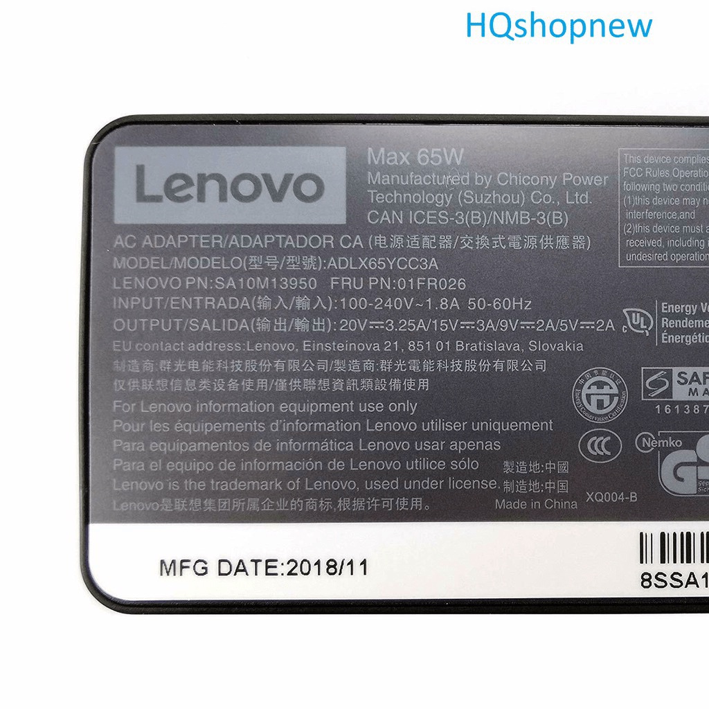 Sạc Laptop Lenovo 20V - 3.25A - 65W chân C type c