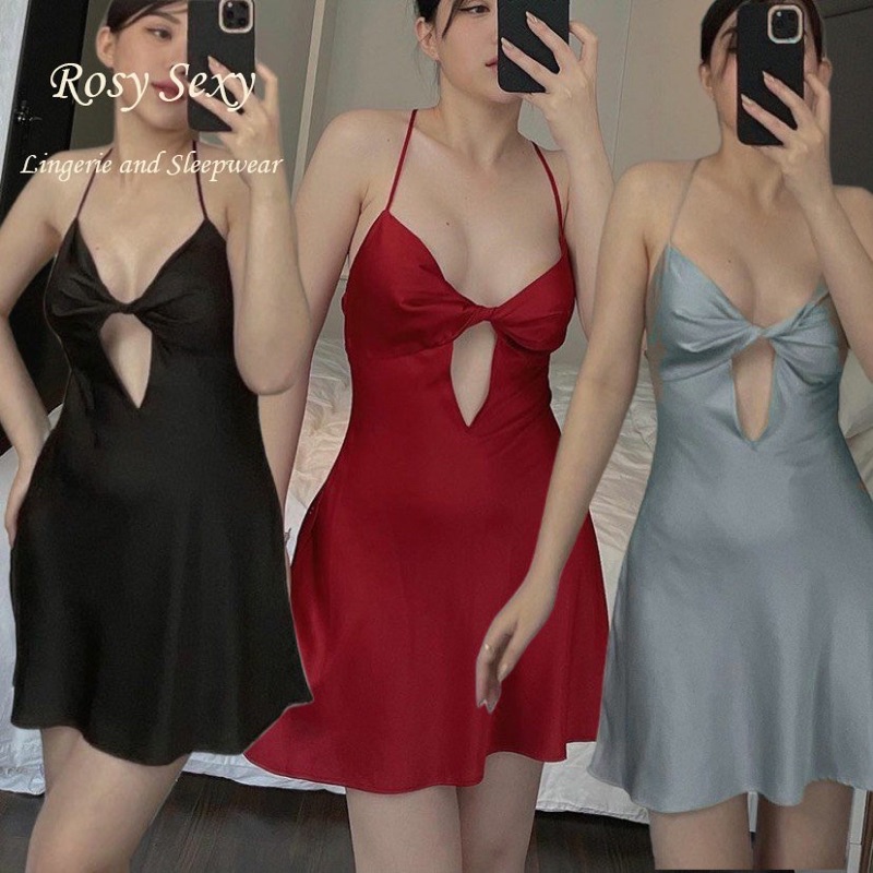 Váy ngủ hai dây lụa trơn mềm thiết kế xoắn ngực VN213