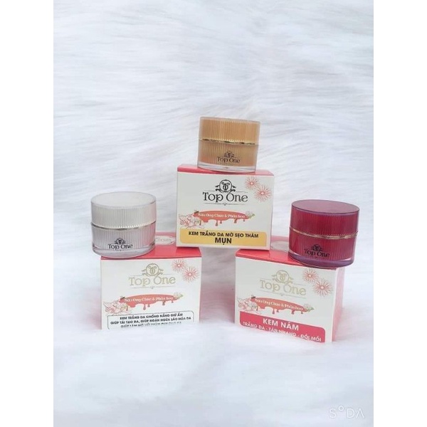Top one 3 loại, mụn thâm, dưỡng trắng da, nám tàn nhang 10gr