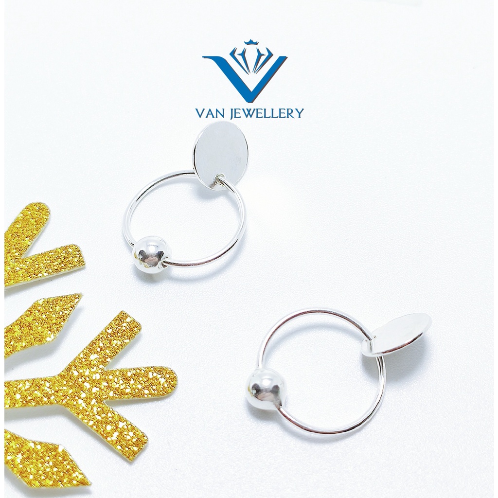 Khuyên tai bạc khuyên tròn bi tua tròn cách điệu xinh xắn