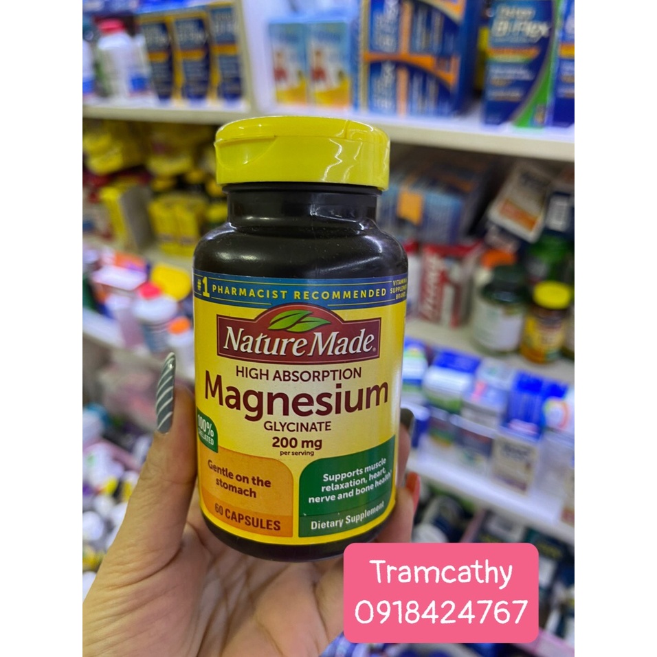Magnesium glycinate-Viên Uống Bổ Sung Magie Nature Made Magnesium 200 Mg