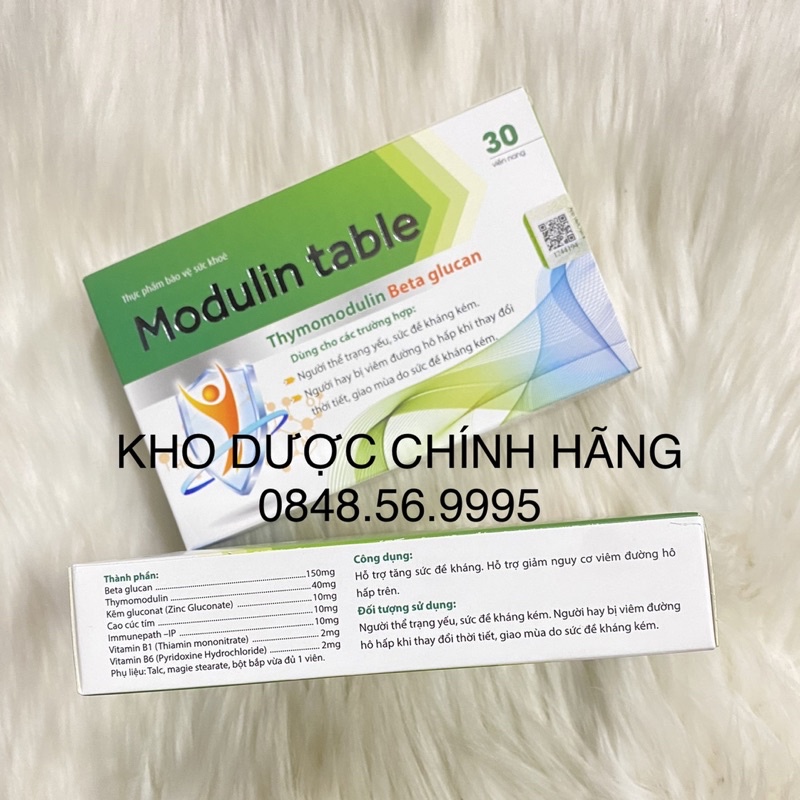 Modulin table - Thymomodulin Beta glucan hộp 30 viên nang - Tăng sức đề kháng, hỗ trợ giảm nguy cơ viêm đường hô hấp cấp
