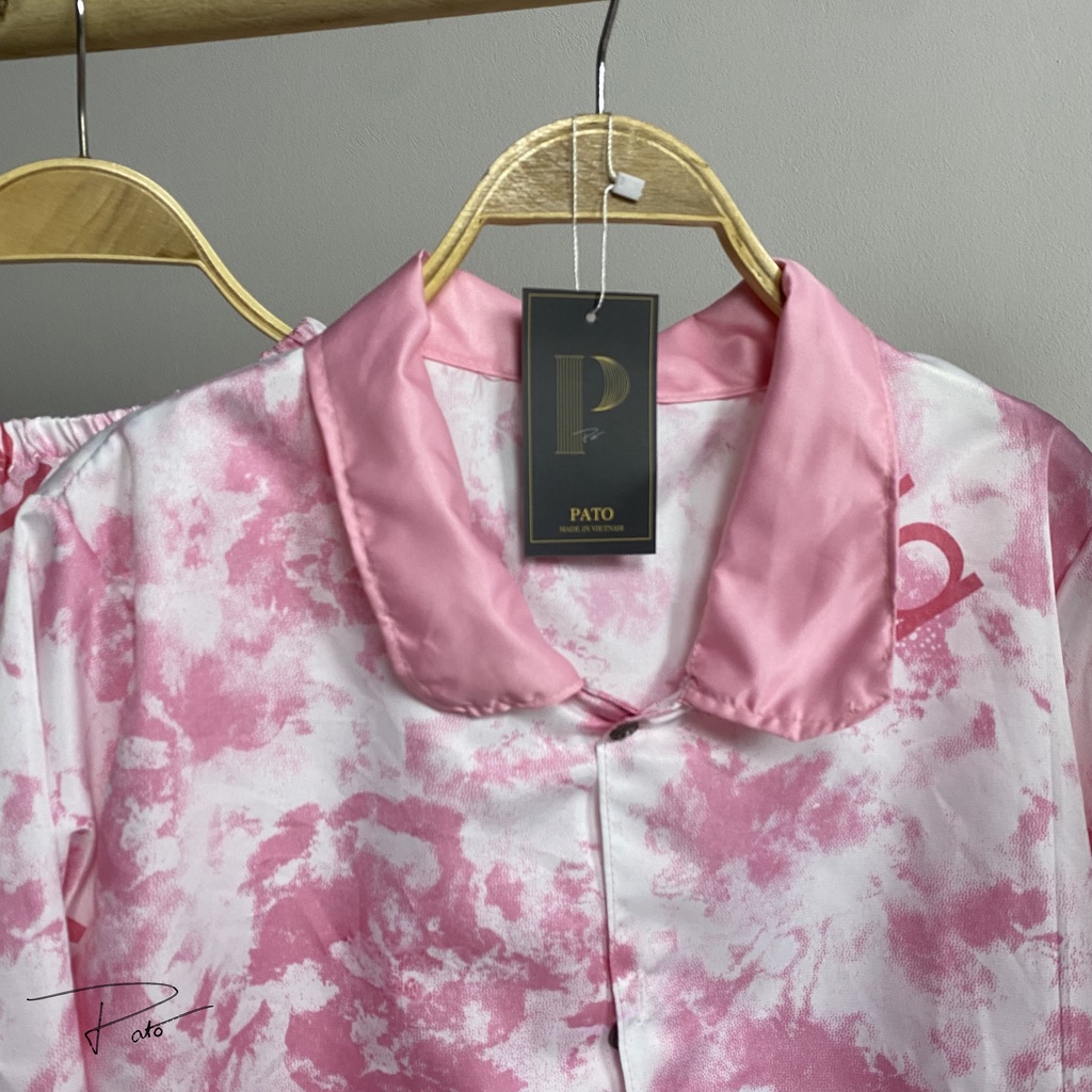 Bộ đồ ngủ hoa văn siêu đẹp tay dài quần dài cổ bèo, pijama chất kate giặt không phai, không nhàu (ảnh shop chụp) | BigBuy360 - bigbuy360.vn