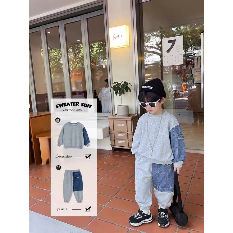 Bộ bé trai da cá phối jean phong cách XHN1045