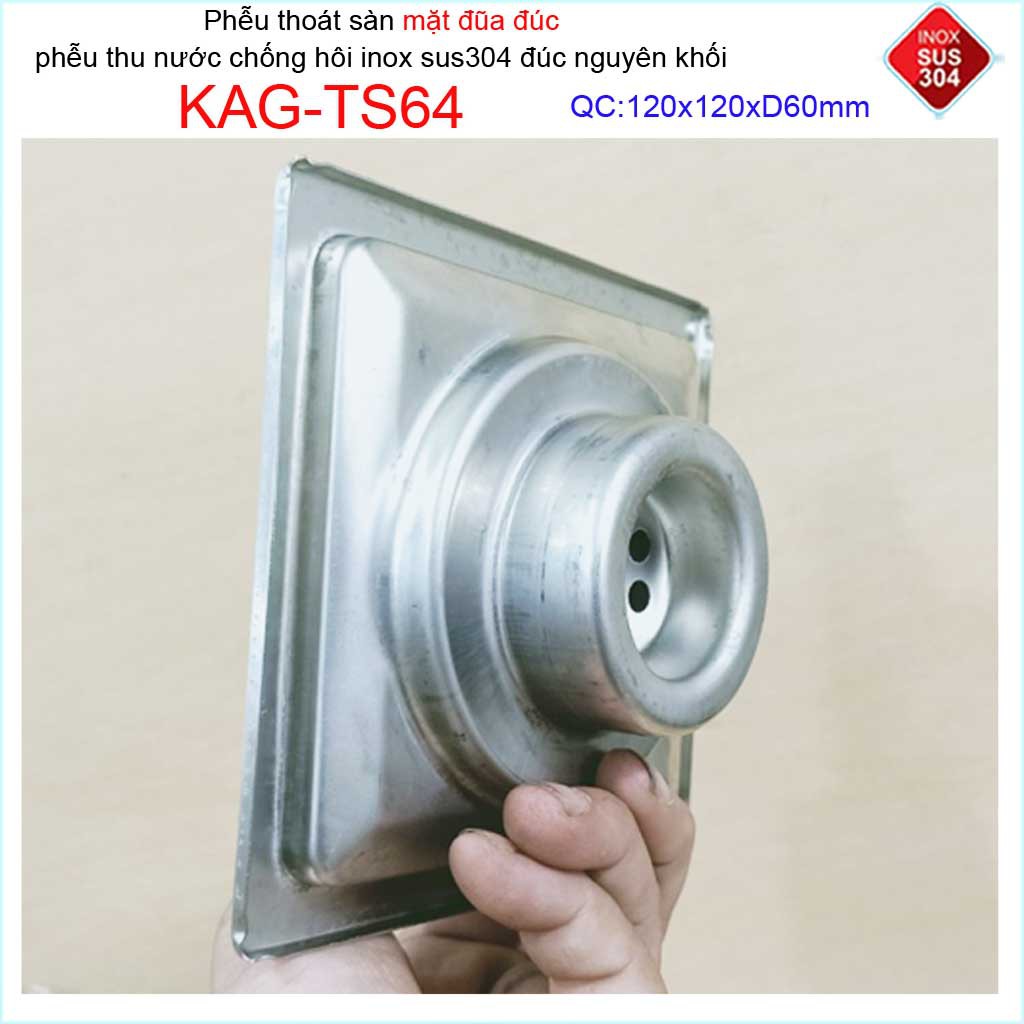 Phễu thoát sàn mặt đũa inox đúc Inox Kace 12x12cm D60 , thoát sàn KAG-TS64 (12x12cm D60) chống hôi SUS304