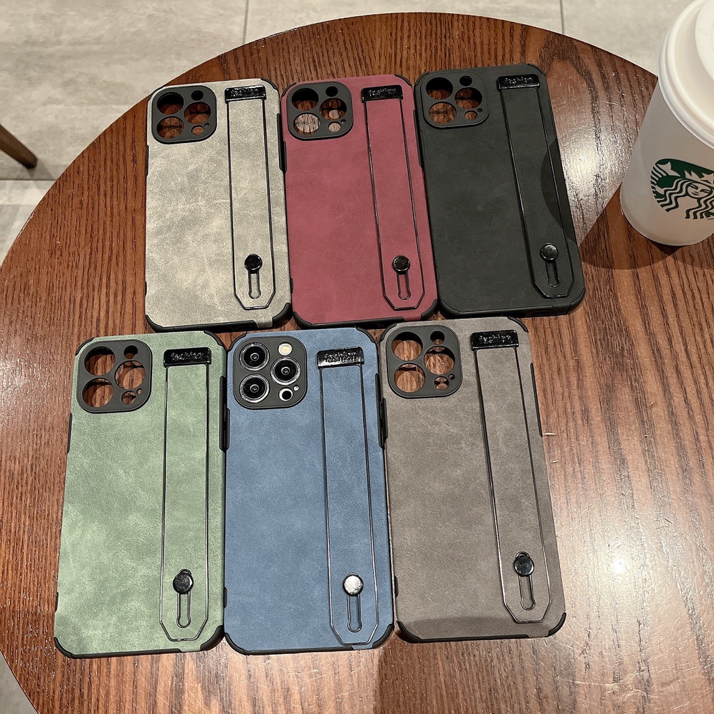 Ốp Điện Thoại Bằng Da Lộn Có Dây Vòng Tay Cho iPhone 14 13 12 11 pro max