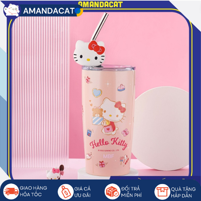 Ly giữ nhiệt Hello Kitty chính hãng cho trẻ em thể tích 600ml, Ly INOX 304, Ly giữ nhiệt cao cấp cho bé